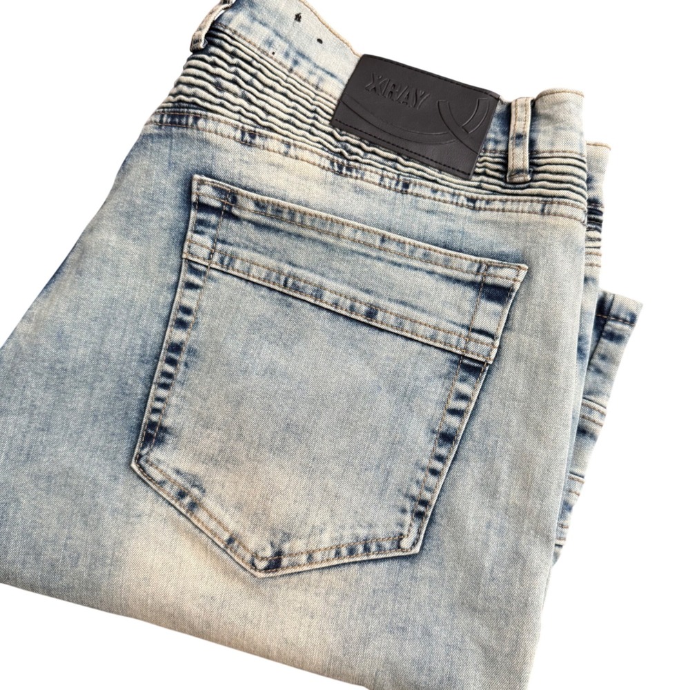 XRAY JEANS‎ Men's Distressed Moto Denim Shorts Light Wash Size 34